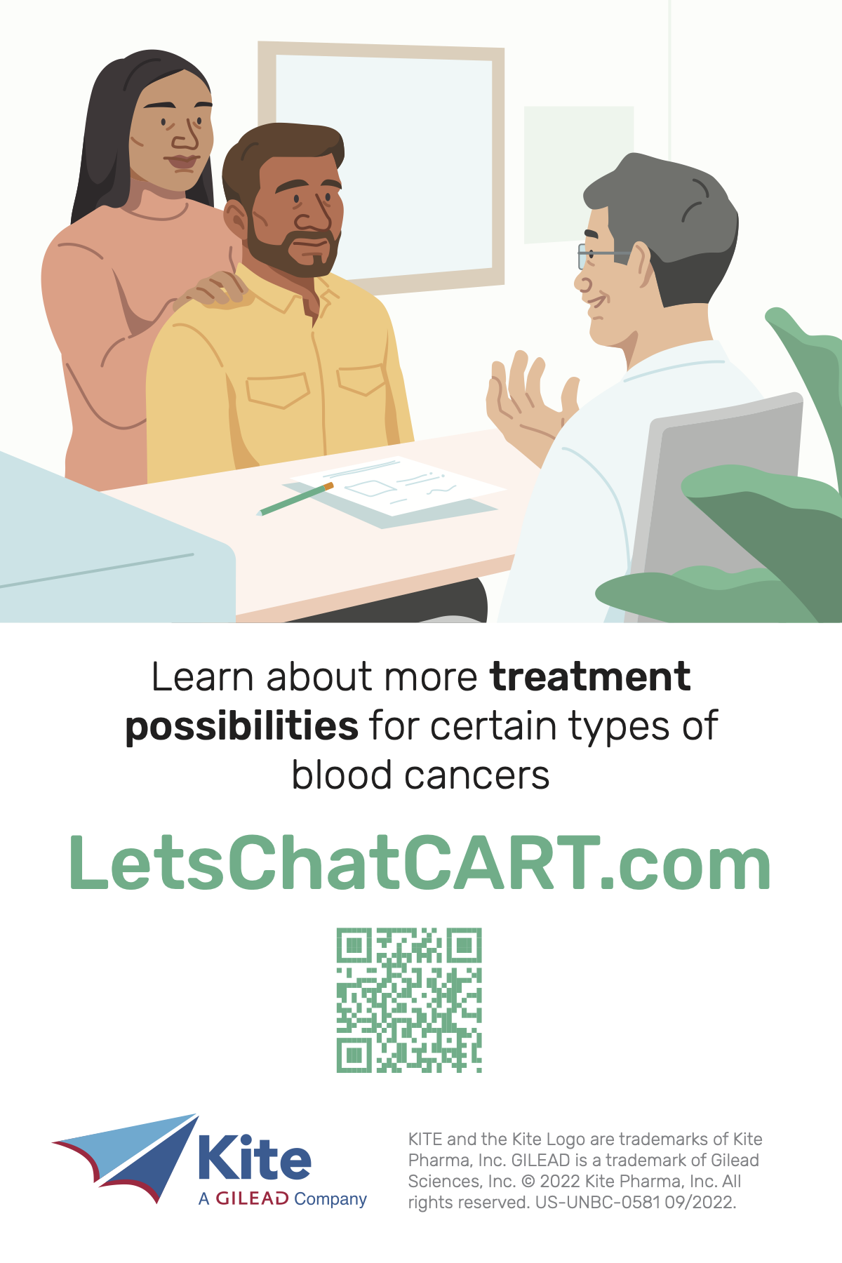Pop-up preview of Let’s Chat CAR T website postcard, page 1.