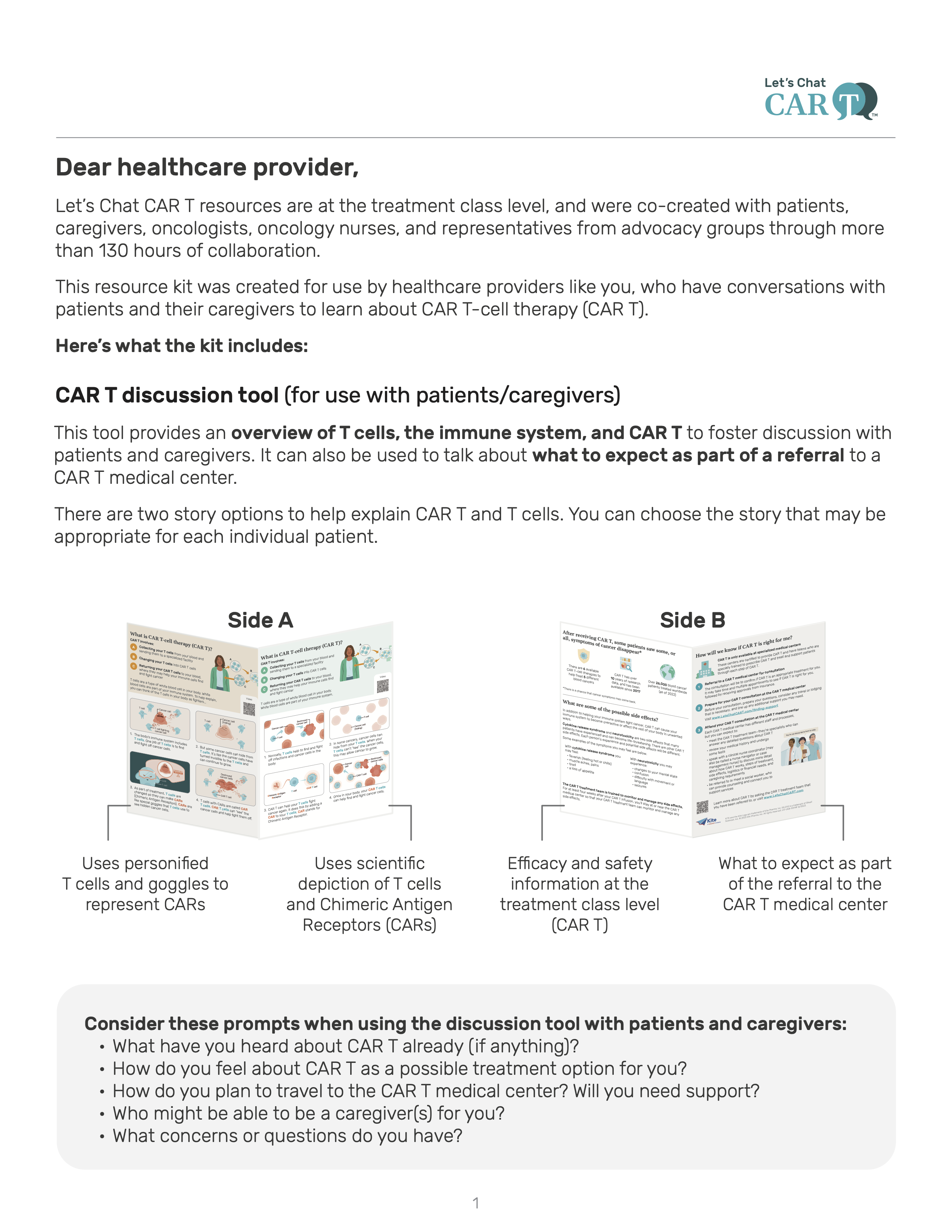 Pop-up preview of HCP CAR T Resource Kit (print version), page 2.